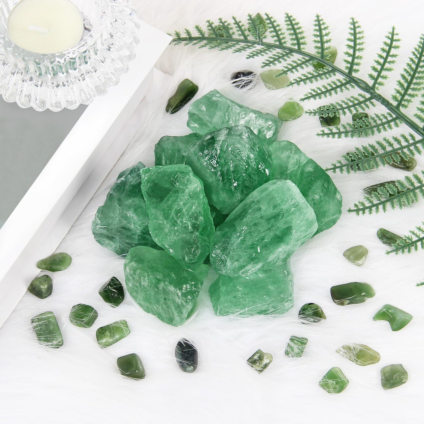 1.1lb Bulk Raw Green Fluorite Rough Crystal- Natural Green Fluorite Raw Stones Crystal for Tumbling, Cabbing, Fountain Rocks, Decoration, Polishing, Wire Wrapping, Wicca & Reiki Crystal Healing