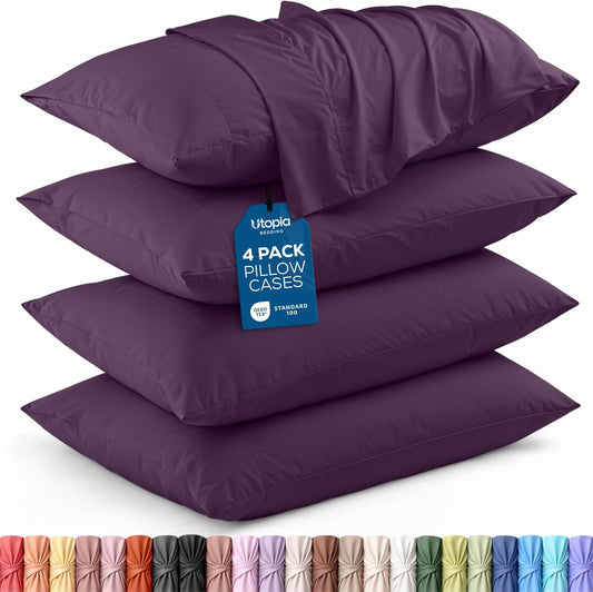 Utopia Bedding Queen Pillow Cases - 4 Pack - Soft Brushed Microfiber - Fade Resistant | 20 x 30 Inches, Purple