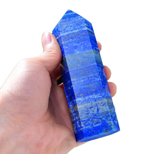 Runyangshi Large Lapis Lazuli Natural Healing Crystal Wand 4.72"-5" Crystals Tower 6 Faceted Single Point Crystal Prism Wand Natural Stones for Meditation Reiki Chakra Therapy Home Decor Gift