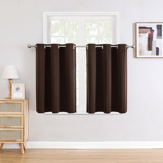 ChrisDowa Small Window Curtains - Grommet Thermal Insulated Room Darkening Panels (Brown, 42 x 36 Inch)