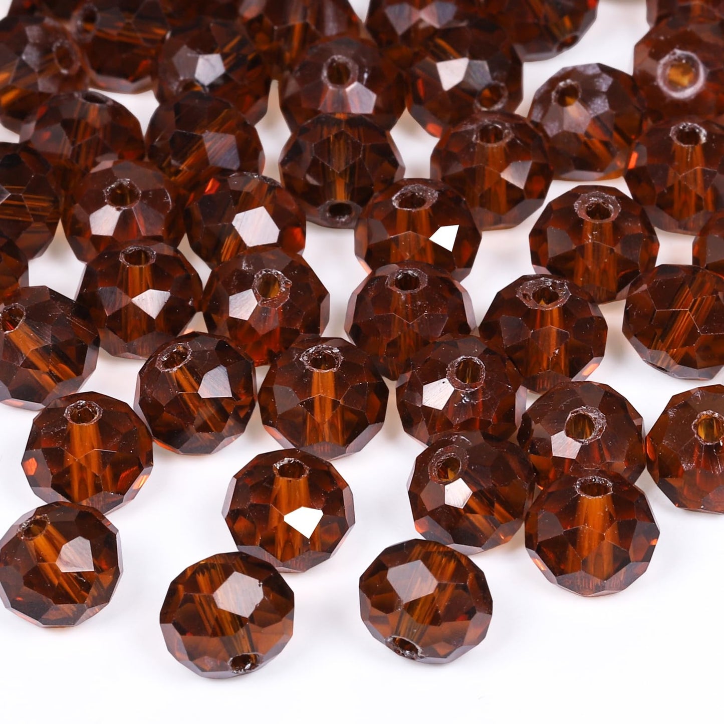 NITOPUPU 300pcs 8mm Crystal Glass Beads for Jewelry Making Faceted Rondelle Flat Beads for Bracelets Necklace Earrings DIY Crafts (Dark Amber Jade Crystal Bead)