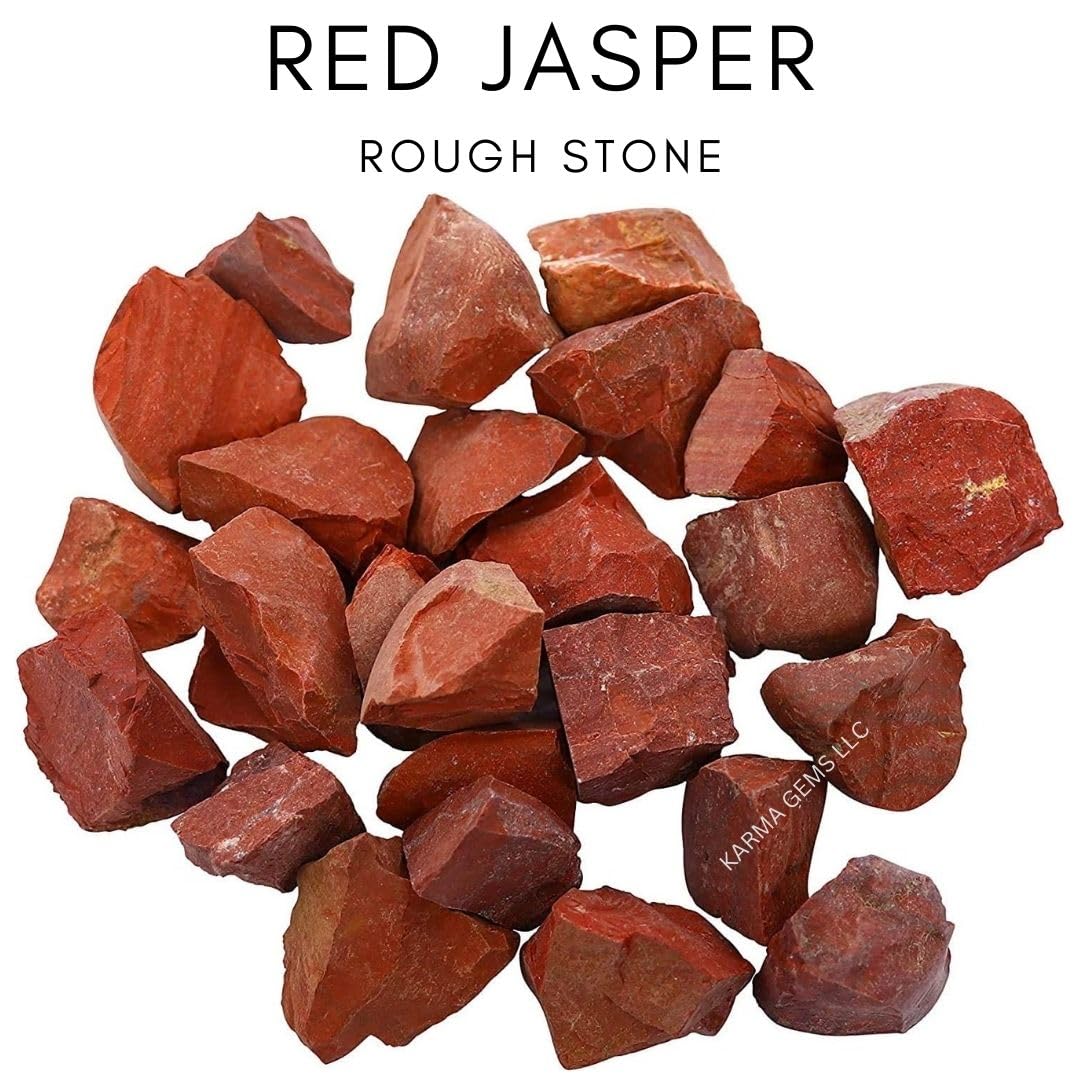 Karma Gems 5 Pcs Rough Red Jasper Natural Crystals - Raw Crystal Rocks for Tumbling - Cool Agate Stone Perfect Collections for Kids - Enhance Personal Luck - Help to Meditation and Concentrate