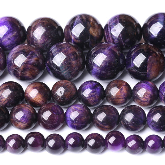 10MM Purple Tiger Eye Stone Beads Natural Gemstone Round Loose Beads for Jewelry and Bracelets Making 72pcs 2 Strands 32"