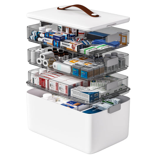 funest 4- Tier Medicine Storage Box Organizer Portable First Aid kit Box Sewing, Art, Craft with Handle, Multipurpose Medical Supply Organizer with Removable Tray