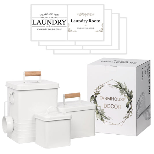 ZOES HOMEWARE 3-Set Laundry Room Organization and Storage | Modern Farmhouse Laundry Room Decor | Laundry Container for Organizing Laundry Pods, Laundry Powder, Dryer Sheets, Dryer Balls, Cream White