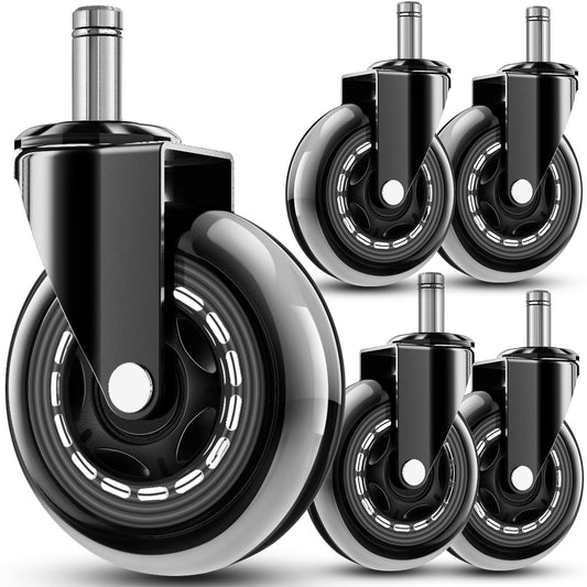 RidRed Office Chair Wheels - Heavy-Duty 3-Inch Rubber Casters | Universal Fit, Noise-Free, Perfect for All Floors (Set of 5)