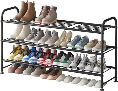 LINZINAR Shoe Rack - 3-Tier Metal Organizer for Closet & Entryway | Stylish Black Design
