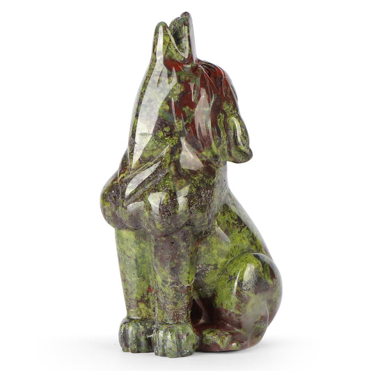 Artistone Dragon Bloodstone Wolf Statue 3 inches Howling Wolves Figurine Ornament for Home Decor Healing Crystal Animal Sculpture with Gift Box