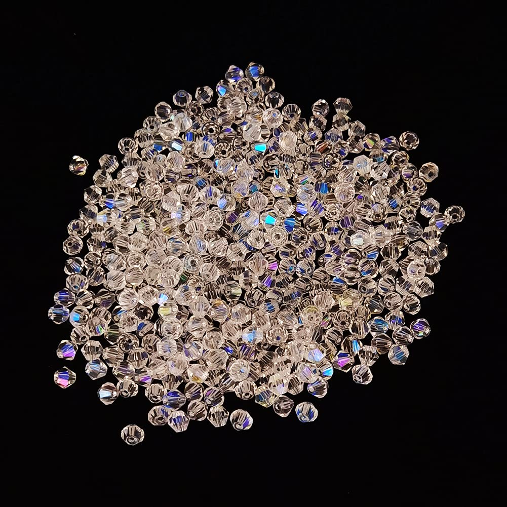 INSPIRELLE Approx 2400pcs 4mm Transparent Multicolor Bicone Beads for Jewelry Bracelet Making Bulk Faceted Crystal Glass Briolette Beads