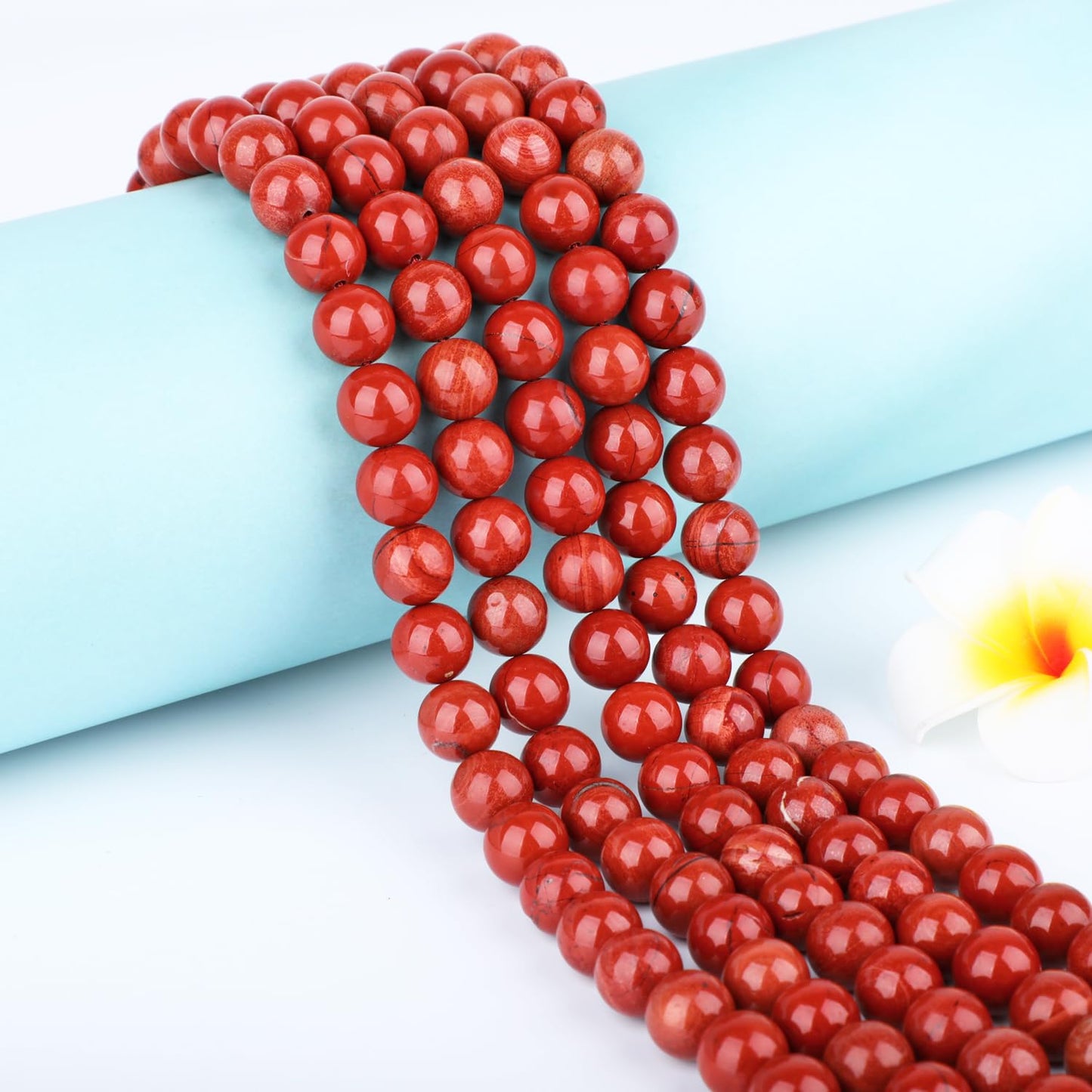 CMBYN Natural Stone Beads Round Genuine Real Stone Beading Strand Loose Gemstones DIY Smooth Bead for Bracelet Necklace Earrings Jewelry Making (Red Jasper, 10mm 36 Pieces)