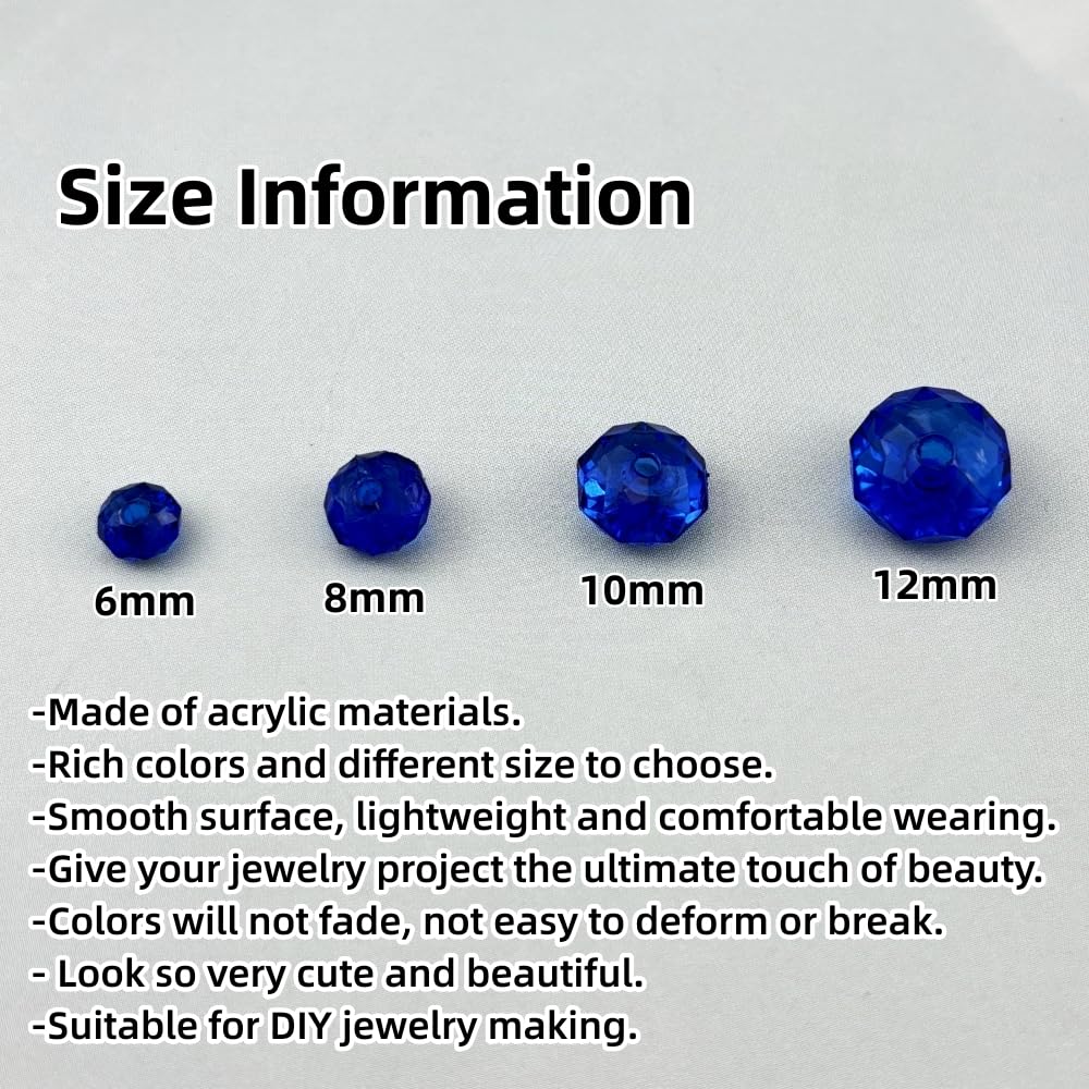 YHYPOCI 1000pcs 6mm Acrylic Crystal Beads, Faceted Rondelle Acrylic Spacer Beads for Wind Chimes Bracelet Necklace Earring Keychain Jewelry Making DIY Crafts(Sapphire Blue)