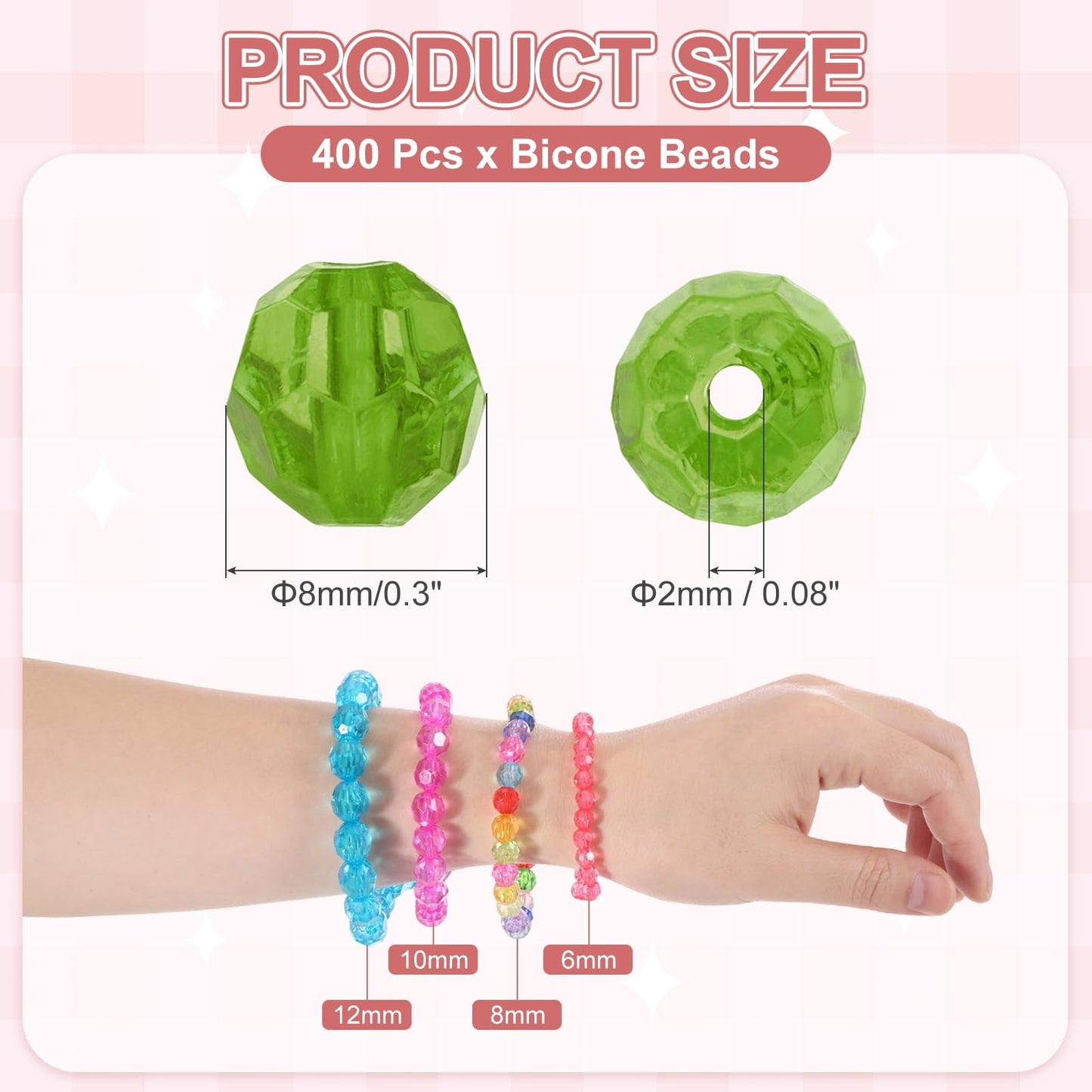 MECCANIXITY 400pcs Czech Faceted Bicone Beads 8mm Glass Spacer Bead Bulk for Jewelry Making & DIY Craft, Grass Green