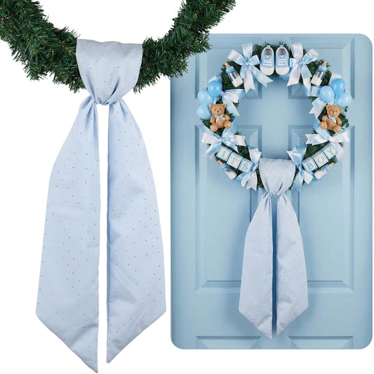 YKW Baby Blue Rhinestone Wreath Sash - 54x5 Inch Sparkle Ribbon for Christmas & Wedding Decor