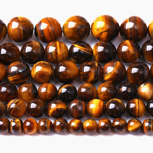 10MM Natural Iron Yellow Tiger Eye Stone Energy Healing Beads Round Loose Beads for Jewelry Making Bracelet 72pcs 2 Strands 32"