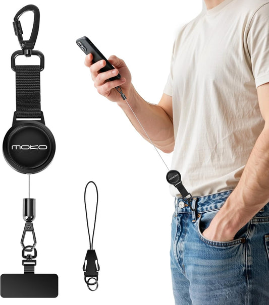 360 MoKo Anti-theft Phone Tether, Phone Lanyard Retractable Steel Line Cellphone Strap with Locking Carabiner and Metal