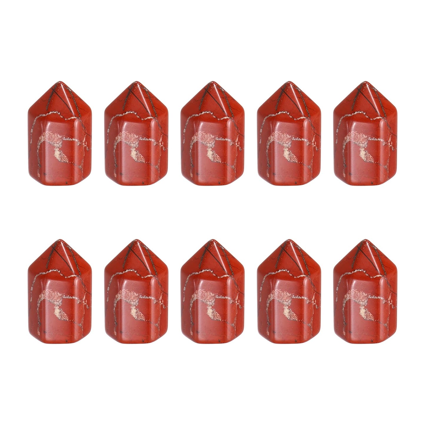 MECCANIXITY Crystals Wands Red Stone Hexagonal Faceted Single Points Towers Pocket Polished Stone Bulk for Energy Chakra Meditation Crystal Healing, 15 x 25mm (Deep Red),5Pcs