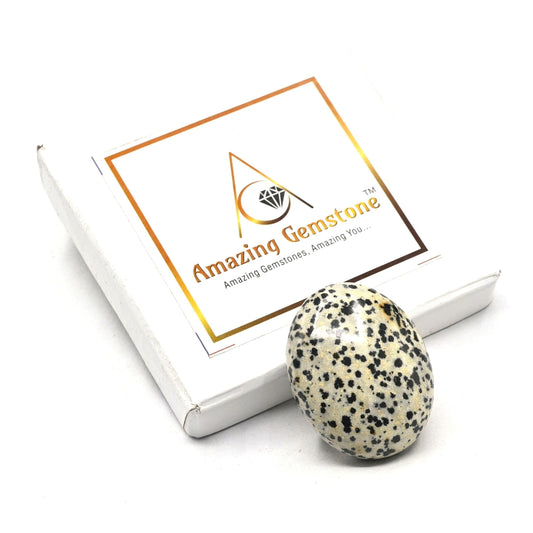 Amazing Gemstone Dalmatian Jasper Crystals and Healing Stones - Large Palm Stone Crystals Piedra - Crystal for Good Luck, Positive Energy, Meditation - Unique Stocking Stuffers Gifts for Women, Men