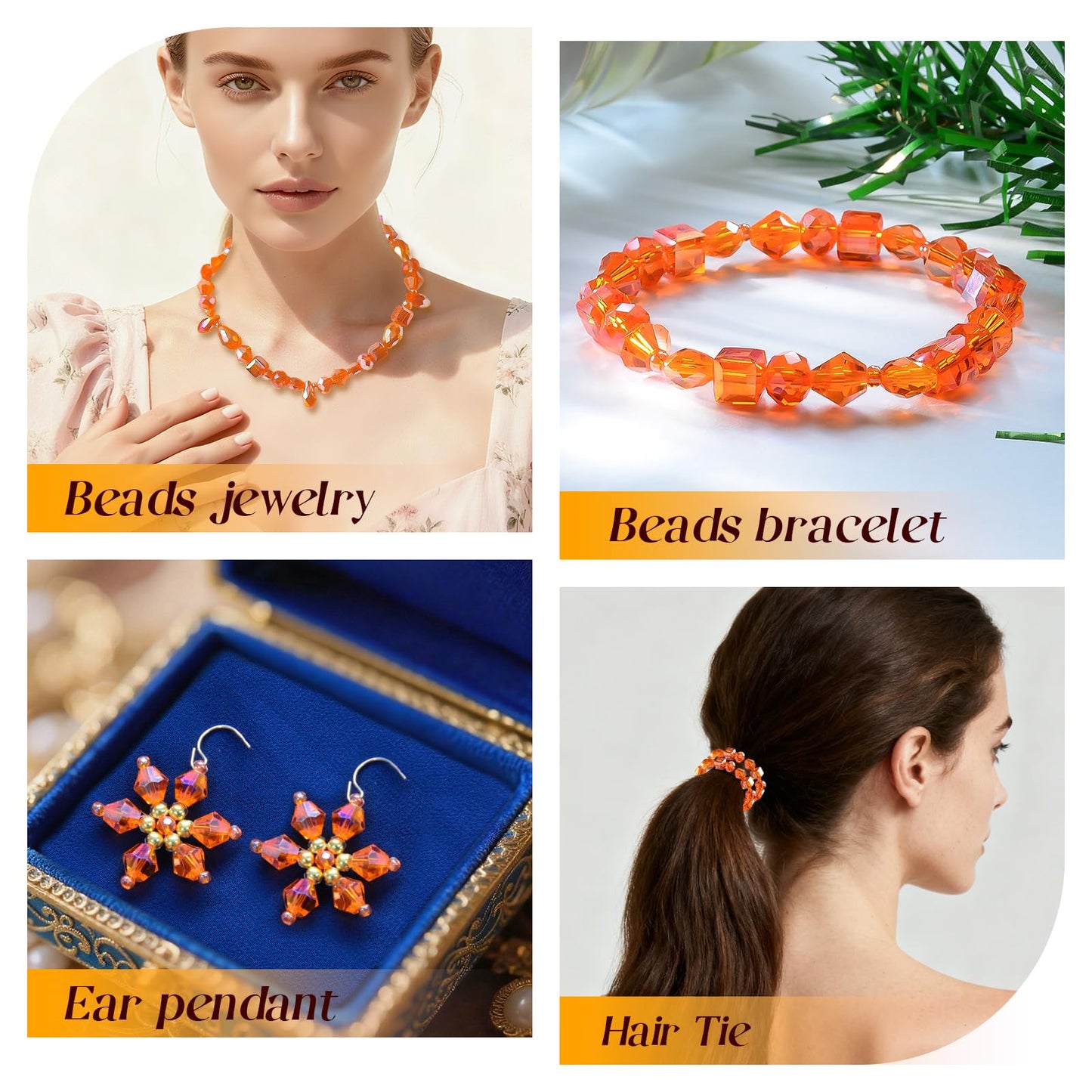 Laopottbeads 1500 Pcs Crystal Glass Beads for Jewelry Making – 12 Styles Bicone, Rondelle, Cube, Teardrop & 3mm Spacer Beads, DIY Bracelet Necklace Earring Craft Kit Random Colors(Orange)