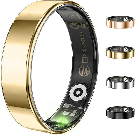 Fitness Tracker, Ultra-thin Smart Ring for Women Men,Health Activity Trackers,Fitness Ring with Sleep Tracker,Heart Rate Monitor,Step Counter,Calorie Pedometer,No Subscription,for iOS Android (Gold#8)