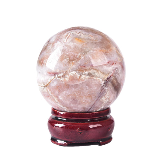 JIC Gem Natural Striped Agate Crystal Sphere Healing Crystal Decorative Ball with Wooden Stand Meditation Balls for Witchcraft Reiki Gift 50-60mm