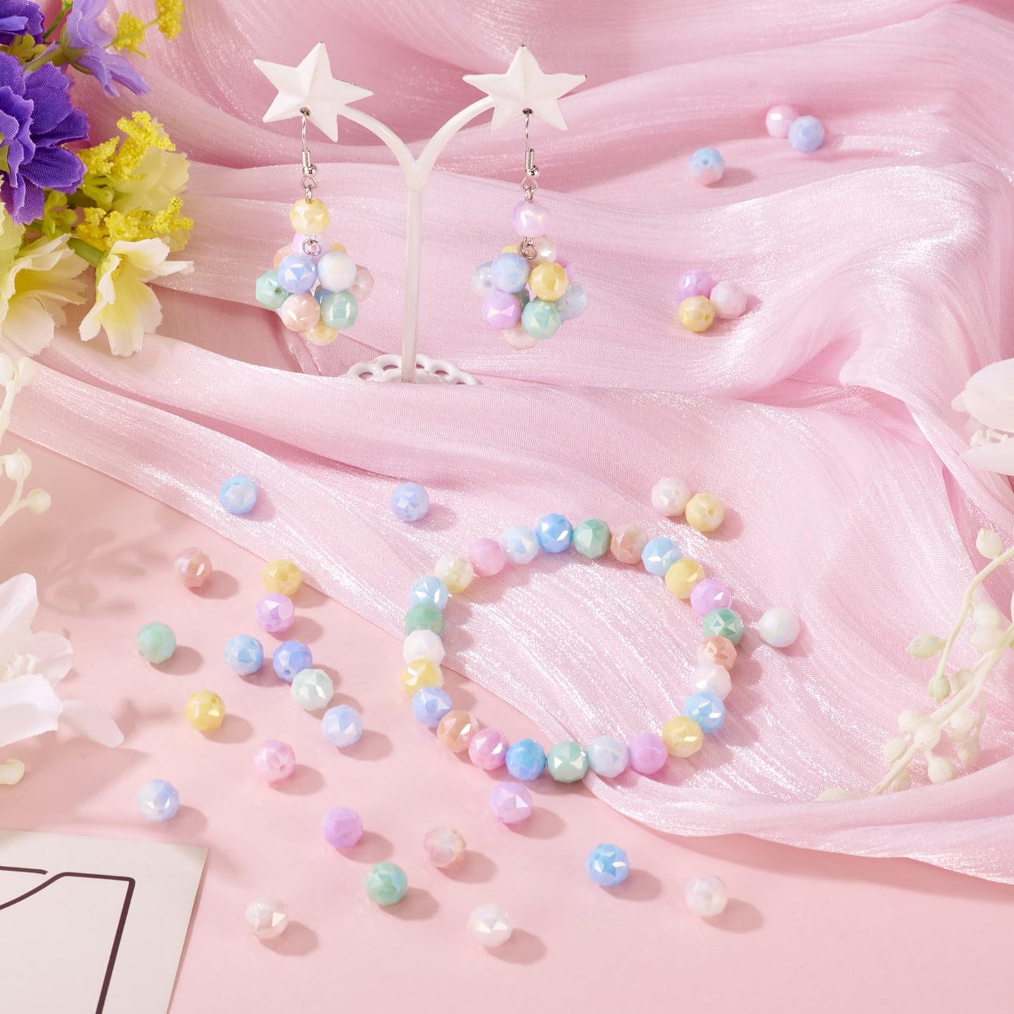 Elecrelive 135Pcs 8mm Faceted Glass Beads 9 Colors Polygon Crystal Beads Imitation Jade Gems for Bracelet Necklace Jewelry Making