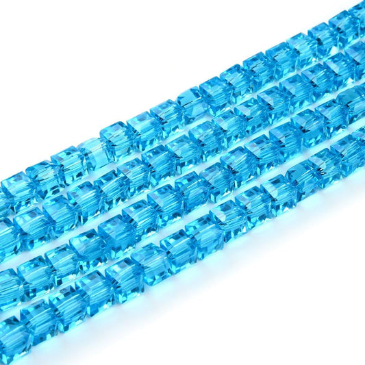 100pcs Czech Faceted Cube Crystal Glass Loose Beads Spacer 6mm (0.24 Inch) Aqua Blue for DIY Jewelry Craft Making CCC610