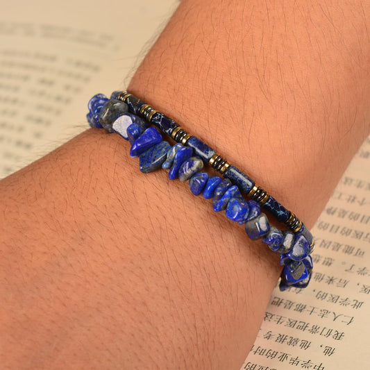 Casvia Blue Sovereign Men's Chakra Bracelet, Handcrafted Blue Emperor & Hematite Beads, Adjustable Stainless Steel Dual Clasp, Thickened Wire Gift for Dad Boyfriend Husband