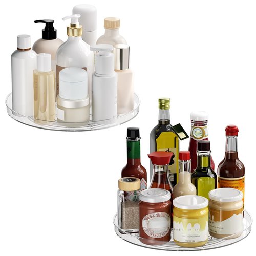 2 Pack Lazy Susan Organizer Turntable, Clear 9 Inch Rotating Organizer Tray for Cabinet Table Top, Round Non-Skid Refrigerator Lazy Susan, Kitchen Storage for Pantry Countertop Bathroom, Spice Rack
