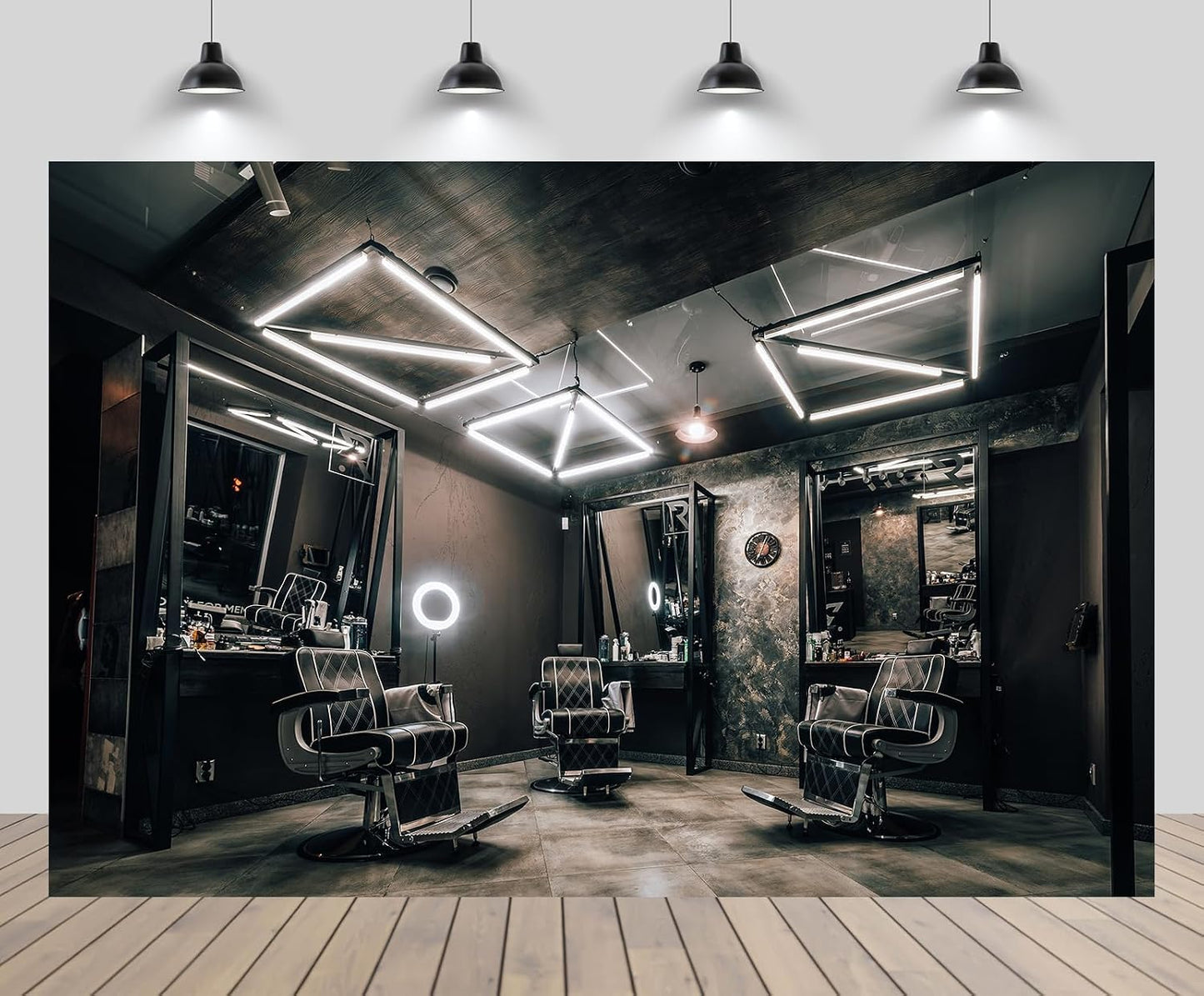 CHNYWORK 9ftx6ft Modern Stylish Barber Shop Backdrop Hairdresser's Workplace Hair Salon Hairstylist Haircut Barber