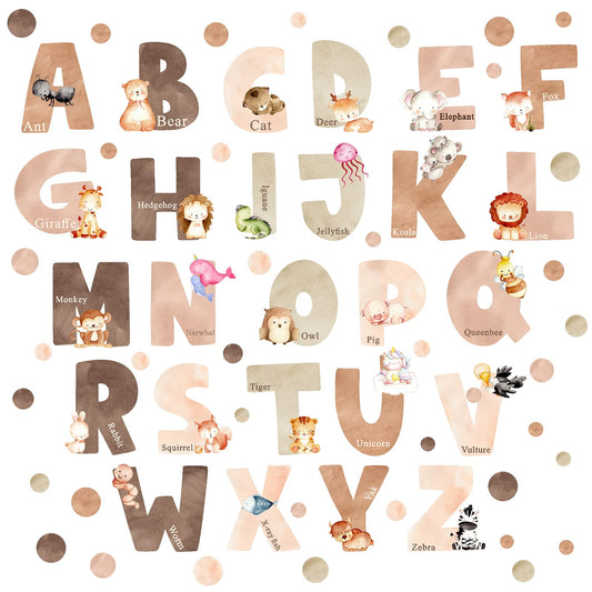 Animal Alphabet Wall Decals Alphabet Letters for Wall Peel and Stick Wall Decal for Kids Boys Girls Bedroom Educational ABC Wall Decor Learning Wall Decal Vinyl Sticker for Nursery Playroom Classroom