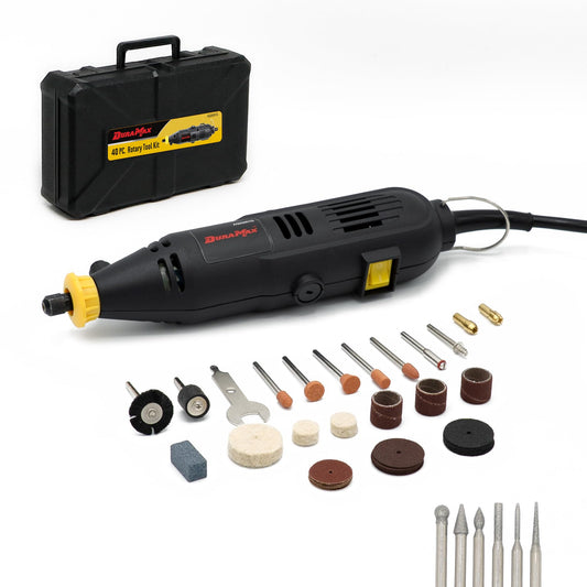 DURAMAX Rotary Tool Kit, 40 Pieces, Variable Speed 8000-30000 RPM, 120V, with 6-PCS Diamond Point Set, Carry Case