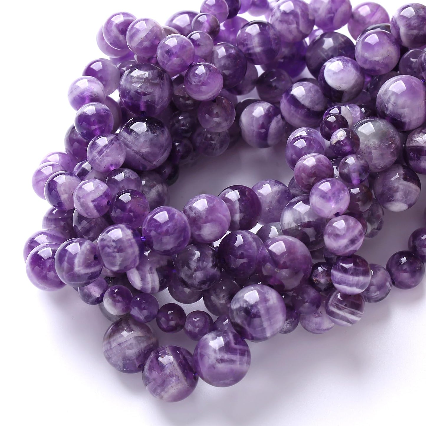 90PCS 8MM Purple Amethyst Dream Lace Beads Natural Quartz Crystal Stone Loose Beads for Jewelry Making DIY Bracelet Grade A+