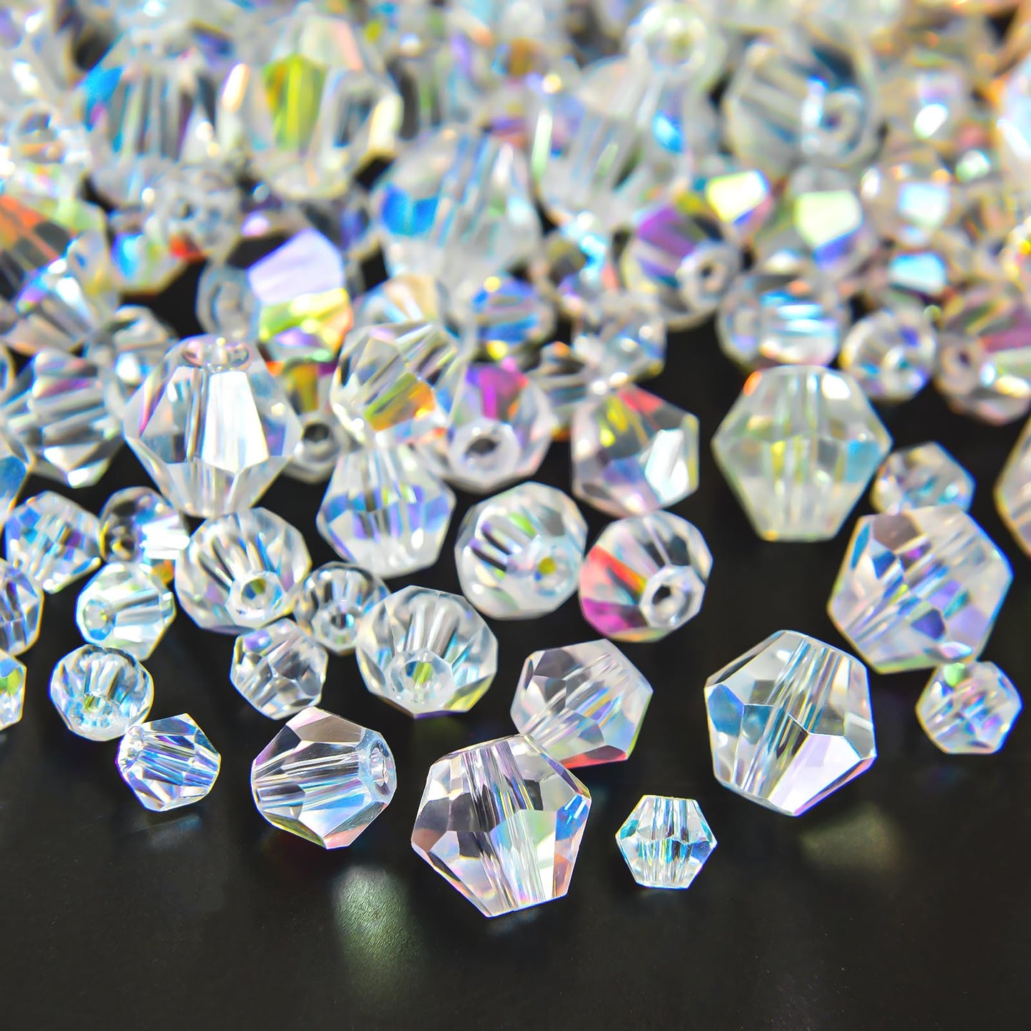 1550PCS Bicone Crystal Glass Beads Set for Jewelry Making, 3mm 4mm 6mm 8mm Sparkling Faceted Beads Sorted by Size for Bracelets, Necklaces, Suncatchers & DIY Crafts(AB White)