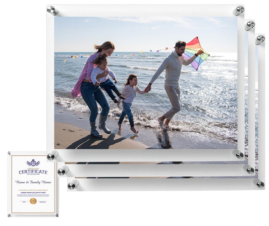 BFRed Acrylic Photo Frame 8X10 in Brackets 3 Pack, Clear Picture Frames for Wall, Frameless picture Frames Lucite Transparent Square Cubes Floating Hanging Photo Frame