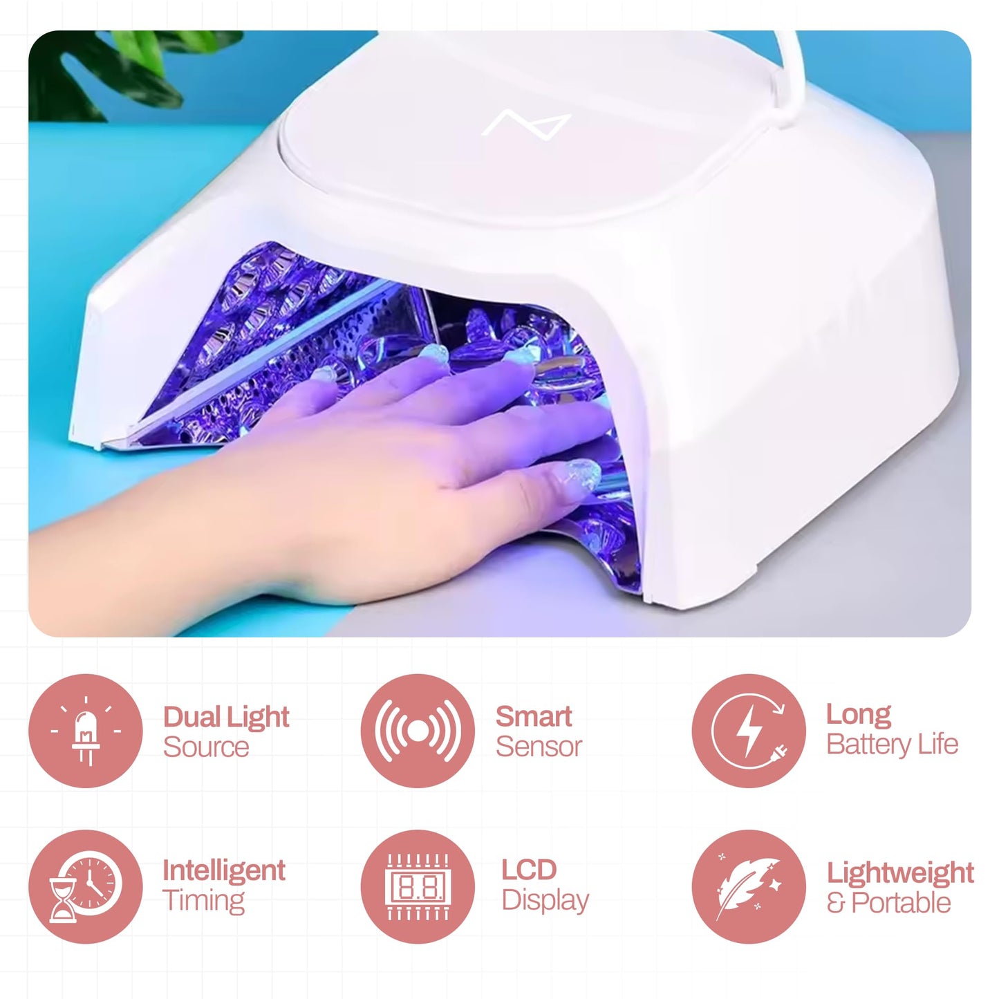 M - GlowPro Professional Hybrid 86W Wireless Rechargeable UV LED Nail Curing Lamp Cordless Nail Dryer for Gel Nails, Manicure, Pedicure (Black & White)