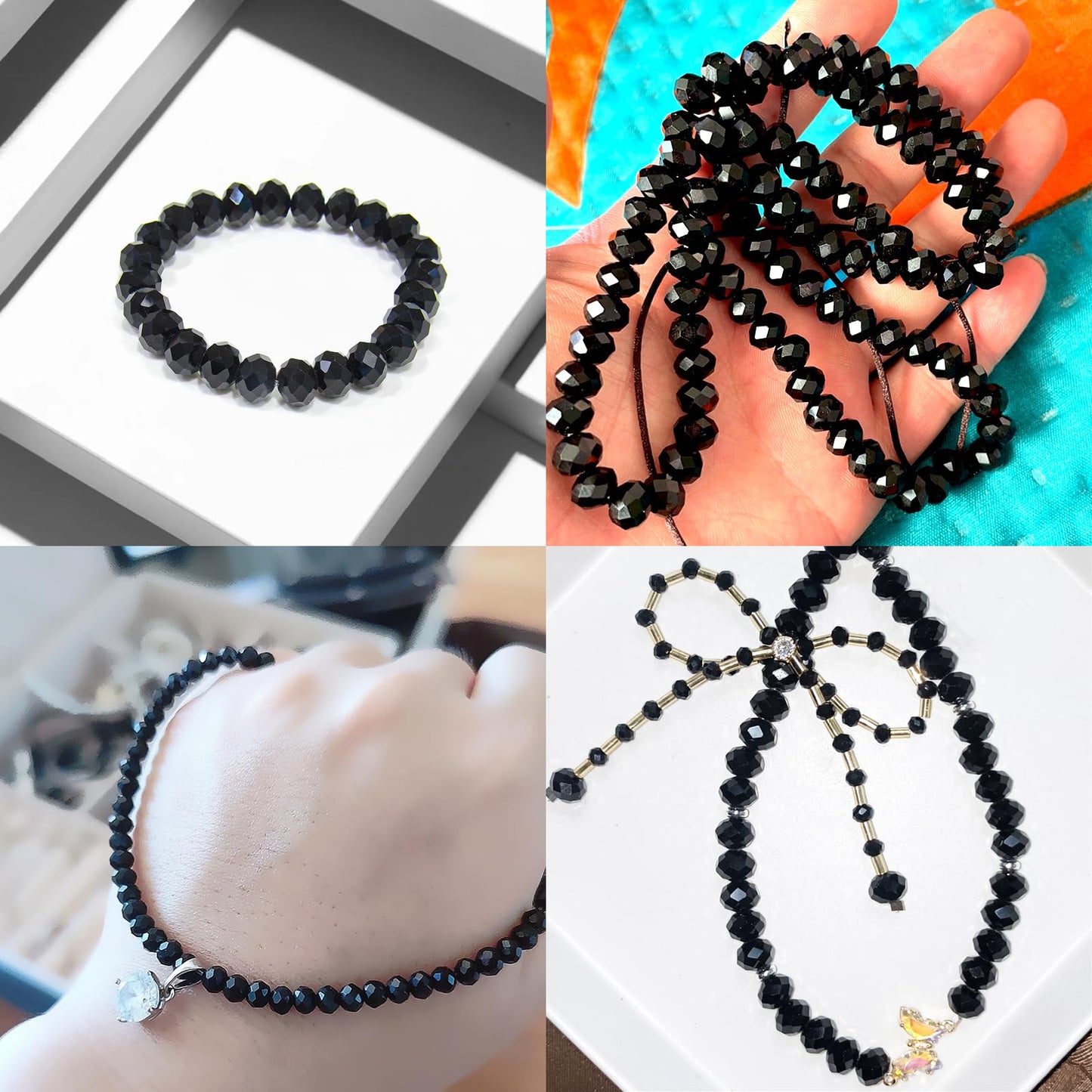 Laopottbeads 1200Pcs 4mm Crystal Glass Beads for Jewelry Making Beads for Bracelets Necklace Pendants Making Supplies(Black)
