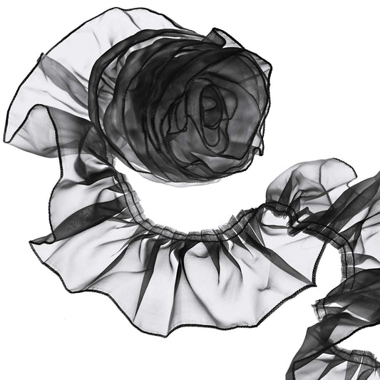 ANCIRS 3 Yards Organza Ruffled Pleated Lace Fabric Trim for Dress Collars Sleeves Halloween Costume Decoration Throw Pillow Decor Appliques Patches & Handmade DIY Sewing- Black