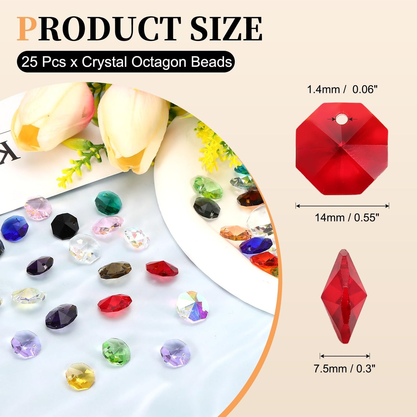 uxcell 25Pcs 1 Hole Crystal Octagon Beads, 14mm K9 Glass Hanging Chandelier Beads Prisms Parts for Crystal Chandeliers Lamp Hanging Pendant Jewelry DIY Craft, Red
