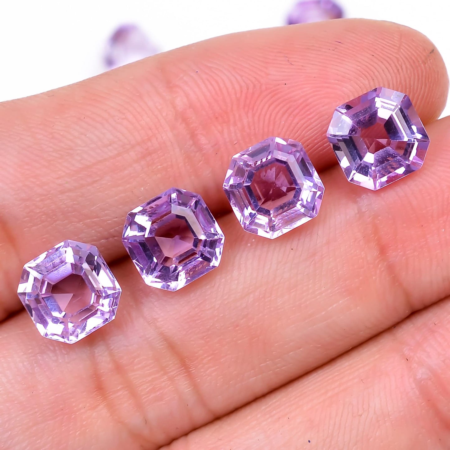 GEMKORA 4pcs, 8x8x5mm Natural Pink Amethyst-Rose the France, Octagon Shape-Asscher Cut Gemstone Wholesale Lot, Jewelry Making Loose Gemstone, Minerals, DIY, Healing Crystals, Bulk Gemstone Deal