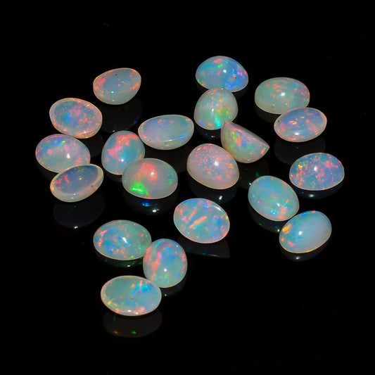2 PCS 8X6 MM AURA GEMS Natural Ethiopian Opal Oval Cabochon, Opal Loose Gemstone For Jewelry Making, Fire Play Color Opal Oval Cabochon Cut All Calibrated Sizes