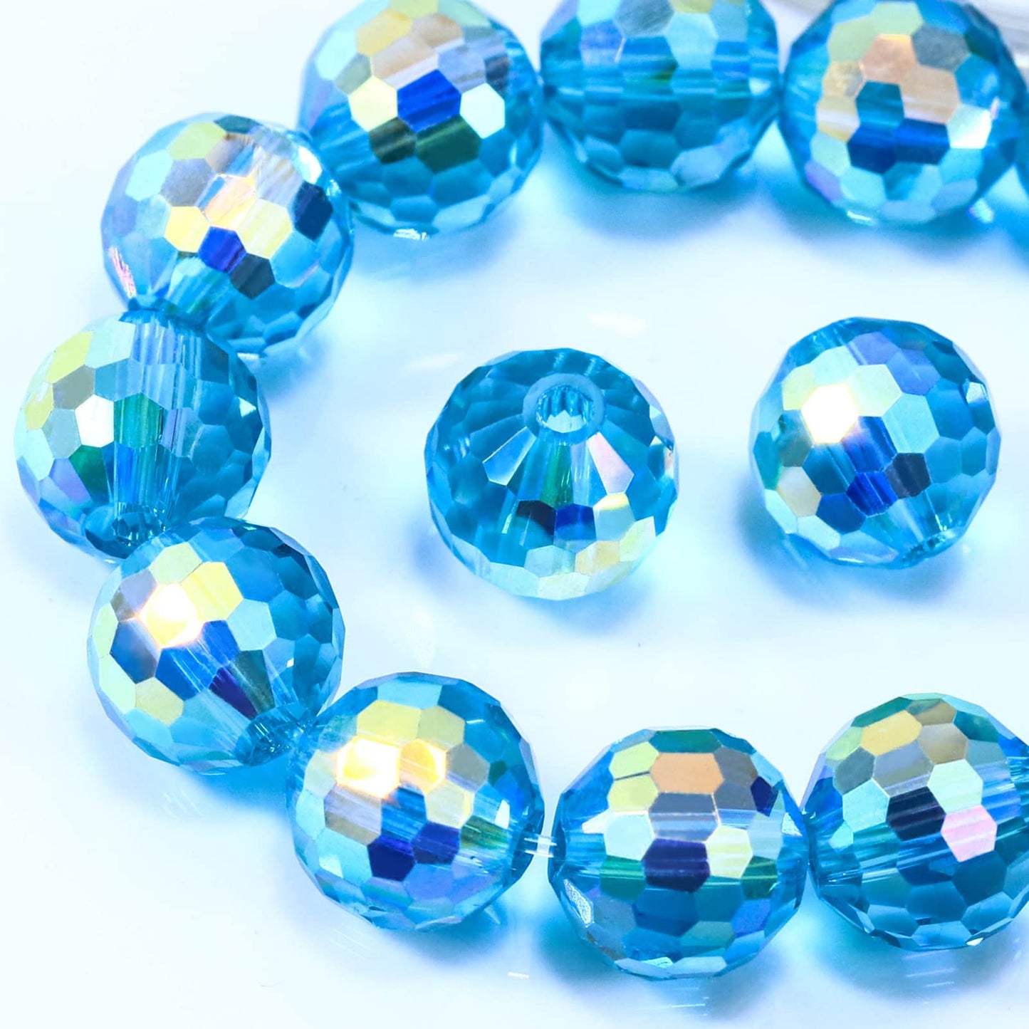 Dowarm 10MM Round Crystal Beads for Jewelry Making, Faceted Crystal Glass Beads for Crafts Bracelet Wind Chimes Suncatcher, #5003 Rondelle Spacer Beads, Loose Gemstones, 50PCS, Aquamarine AB