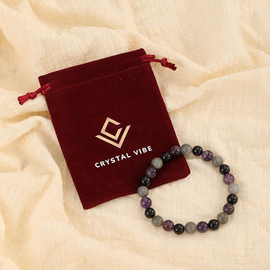Crytsal Vibe Ultimate Protection Bracelet - Labradorite – Amethyst – Black Tourmaline - 8mm Beaded Bracelet for Protection - Elastic Adjustable Size