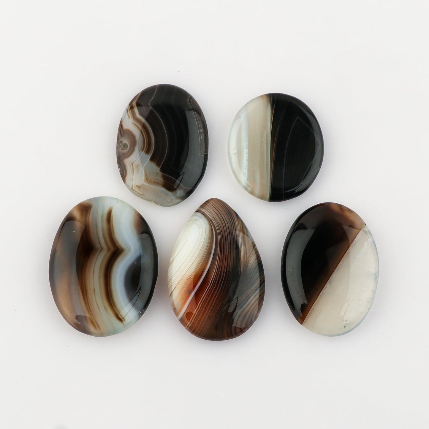 CRYSTALIS Wholesale 5pcs Natural Banded Agate Loose Gemstone Bulk Cabochons Jewelry Making Supply, Chakra & Healing Polished Stones, Wire Wrapping, DIY, Gem Collection, 24mm+
