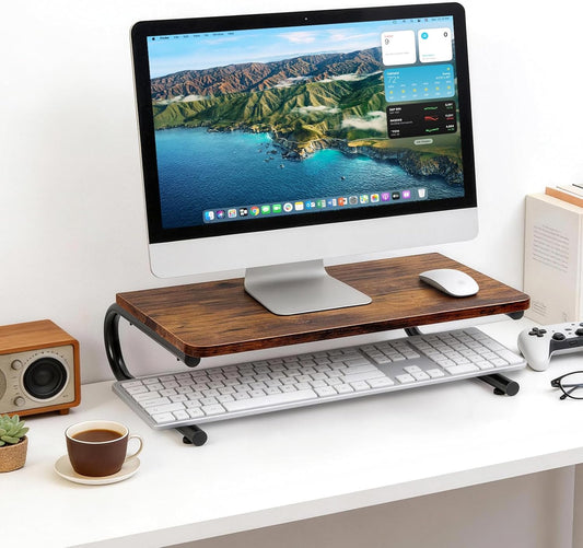 ARCOBIS Monitor Riser for Desk, Wood & Metal Computer Monitor Stand, Laptop, PC, Printer Stand Riser, Rustic Brown