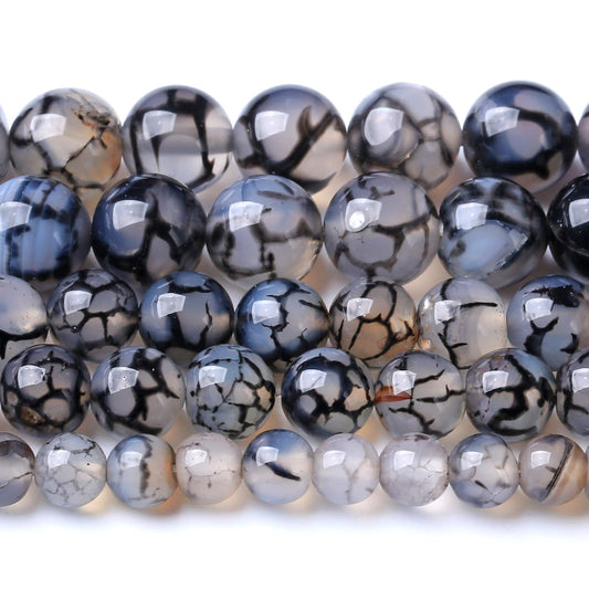 12MM Black Dragon Vein Agate Stone Beads Natural Gemstone Round Loose Beads for Jewelry and Bracelets Making 32pcs 15"
