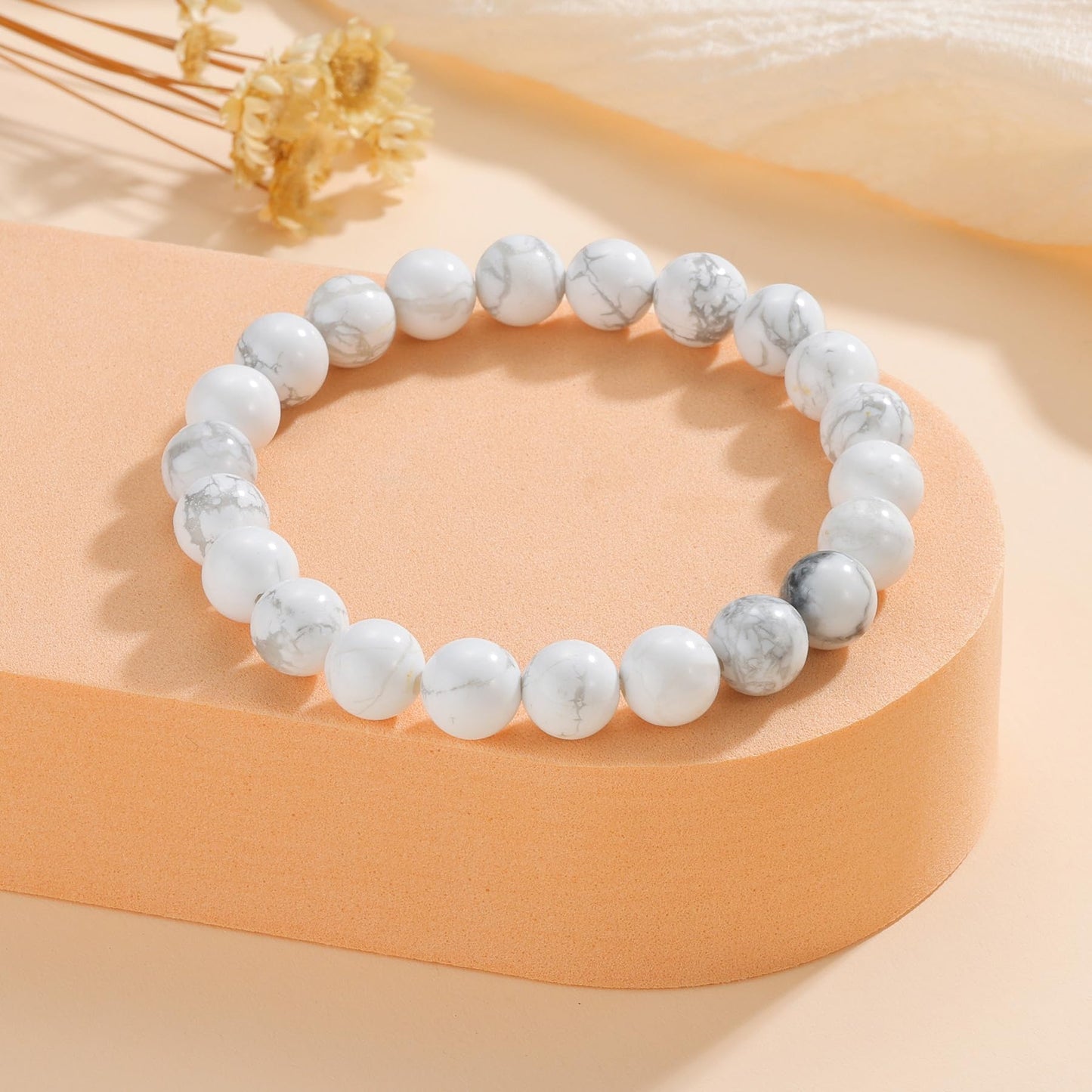 Udolfly Womens Crystal Beaded Bracelets for Women Men Protective Energy Bracelet Natural Gemstone Bead Bracelet 8mm Howlite