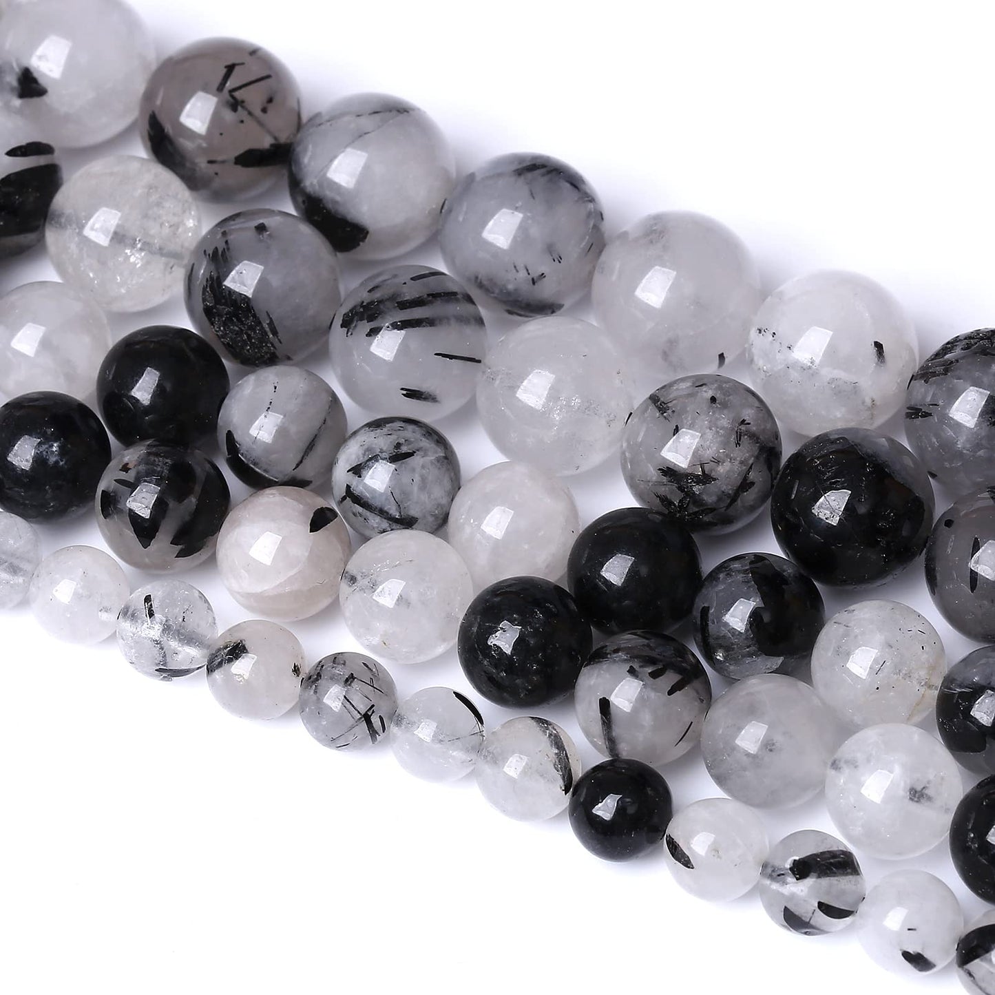 12MM 30PCS Natural Crystal Stone Black Rutile Quartz Gemstone 2A Grade Loose Beads for Jewelry Making DIY Bracelet Necklace Semi Precious Beads 1 Strand