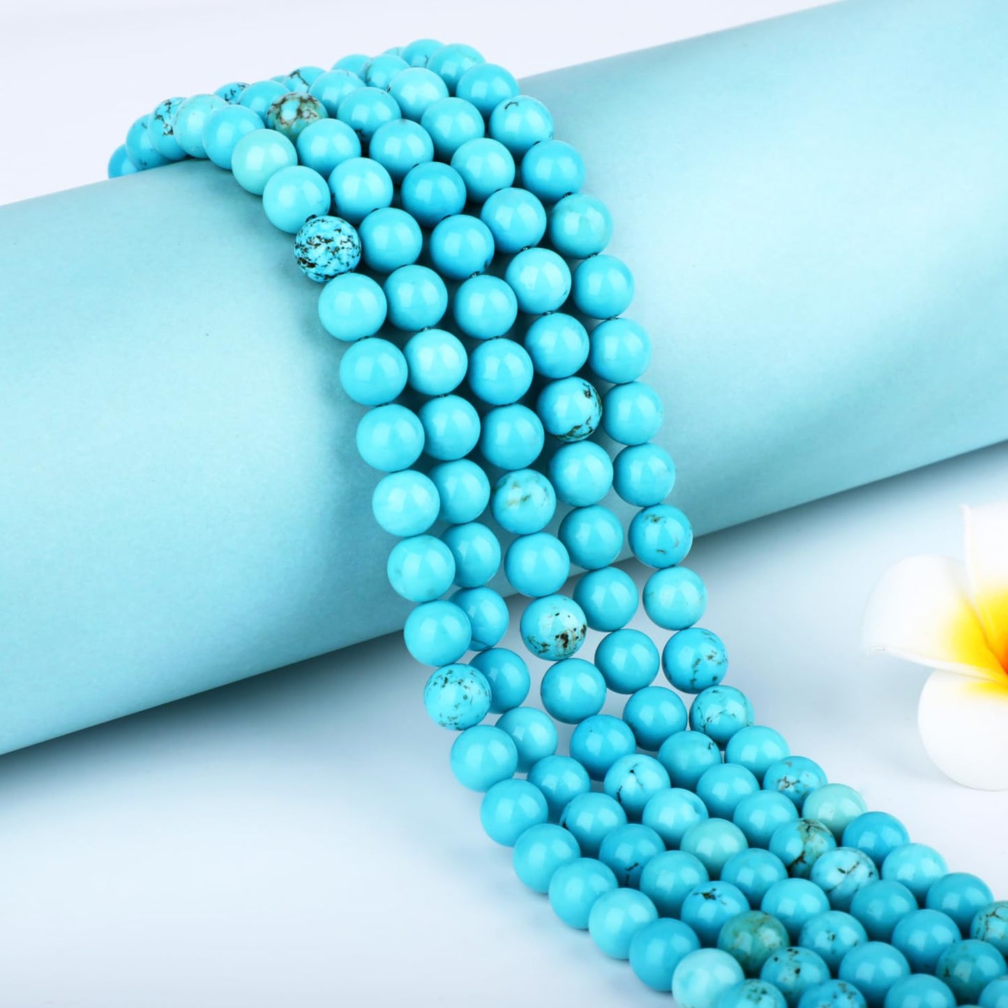 CMBYN Natural Stone Beads Round Genuine Real Stone Beading Strand Loose Gemstones DIY Smooth Bead for Bracelet Necklace Earrings Jewelry Making (Blue Turquoise, 8mm 45 Pieces)