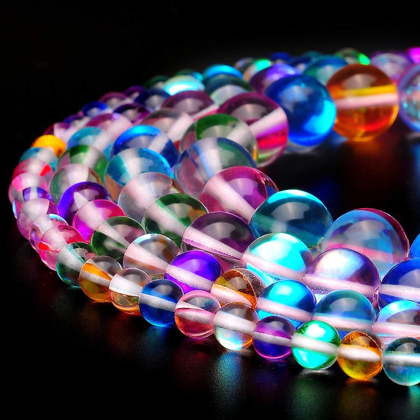 RUBYCA Round Moonstone Crystal Glass Beads Aura Iridescent for Jewelry Making (1 Strand, 12mm, Mix)