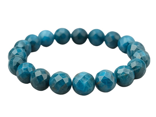 Amazing Gemstone Apatite Bracelet for Women - Chakra Mens Bracelet Protection Crystals and Healing Stones - Faceted Beaded Blessing Bracelet Spiritual Meditation Gift Christmas Stocking Stuffers